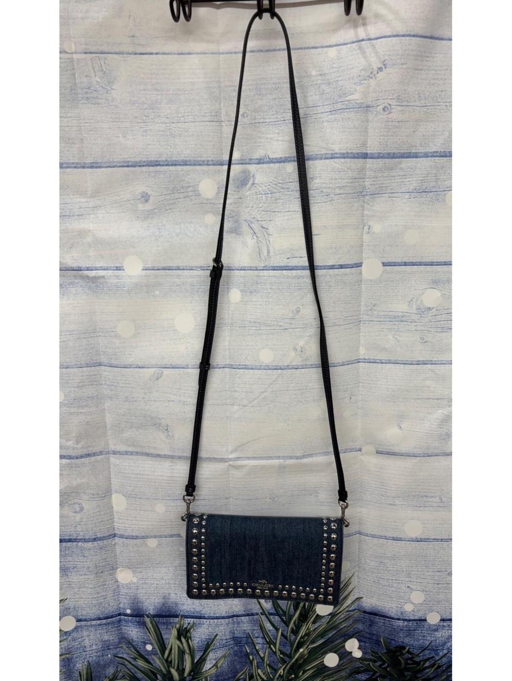 Coach Anna Foldover Clutch Crossbody In Denim Canvas With Silver Rivets EUC